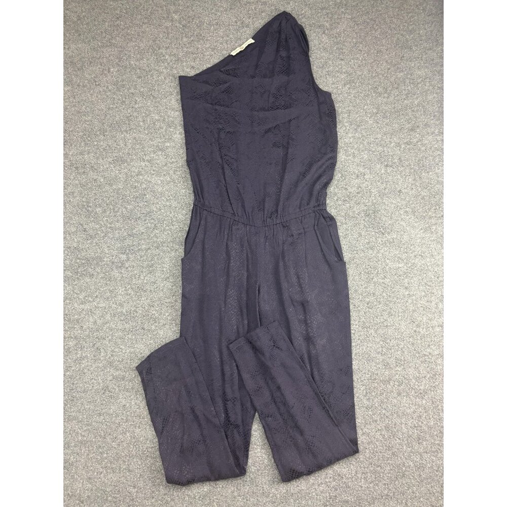 Ramy Brook Jumpsuit Womens Small Blue One Shoulder Snake Print Elastic Waist